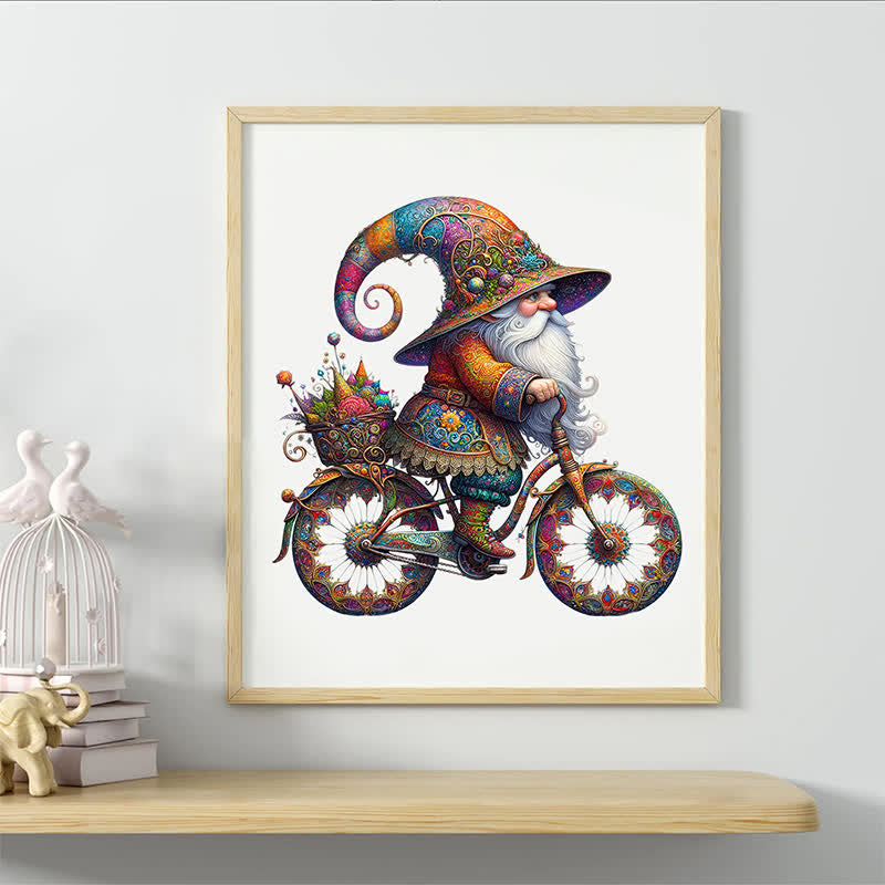 Rubbyoo Colorful Gnome On Decorative Bicycle With Paisley Patterns - Wooden Jigsaw Puzzle - image 6