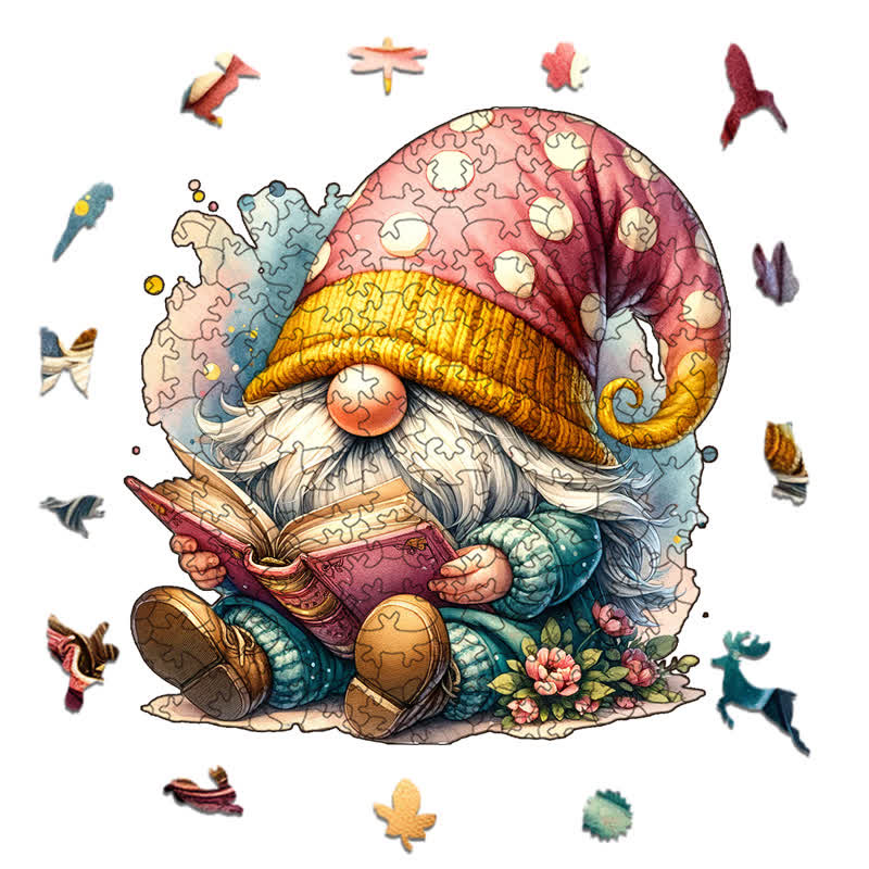 Rubbyoo Colorful Gnome On Decorative Bicycle With Paisley Patterns - Wooden Jigsaw Puzzle - image 1