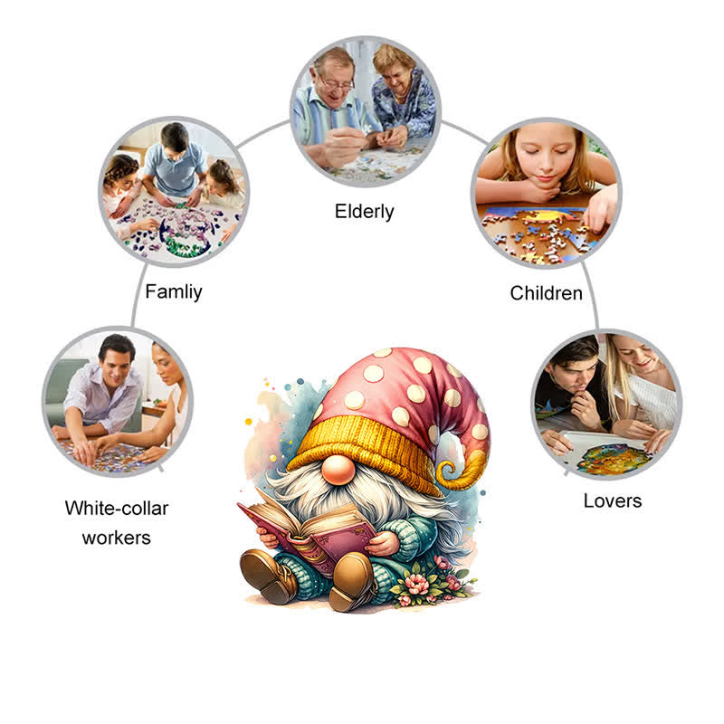 Rubbyoo Colorful Gnome On Decorative Bicycle With Paisley Patterns - Wooden Jigsaw Puzzle - image 5