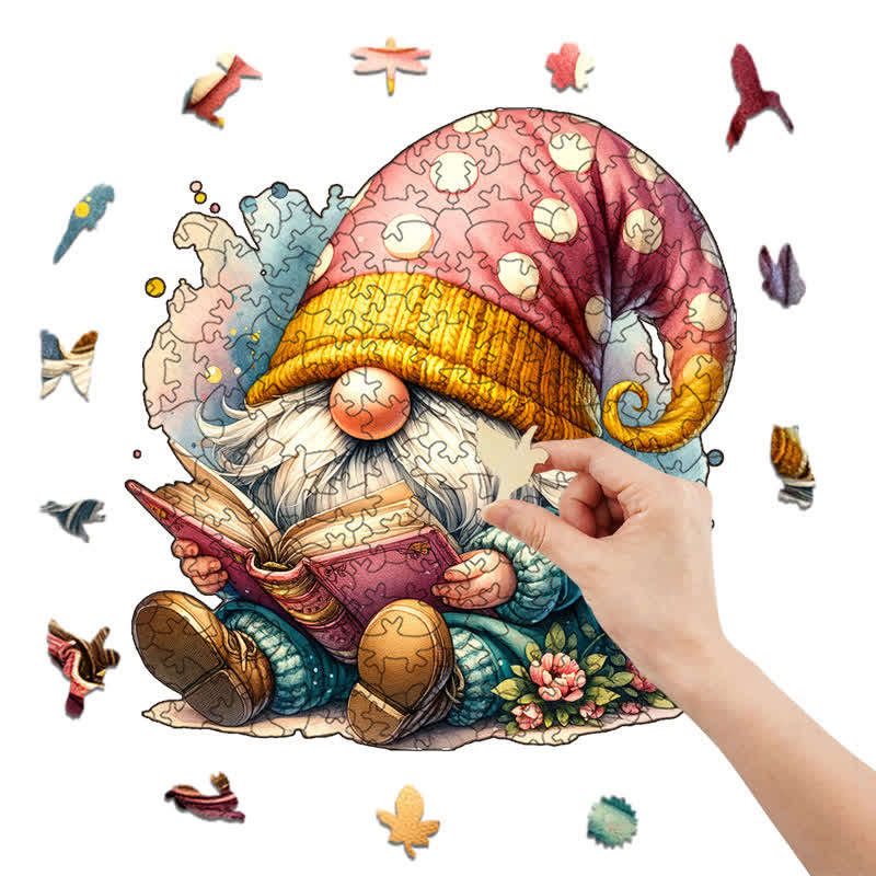 Rubbyoo Colorful Gnome On Decorative Bicycle With Paisley Patterns - Wooden Jigsaw Puzzle - image 8