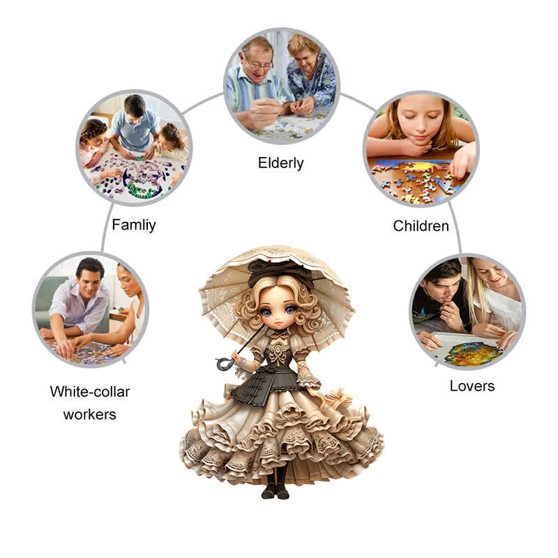 Rubbyoo Graceful Isolated Victorian Dolls with Hat Fantasy - Wooden Jigsaw Puzzle - image 4