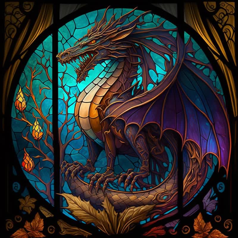 Rubbyoo Dragon Stained -2 Wooden Jigsaw Puzzle - A3 - Wooden Gift Packaging - image 0