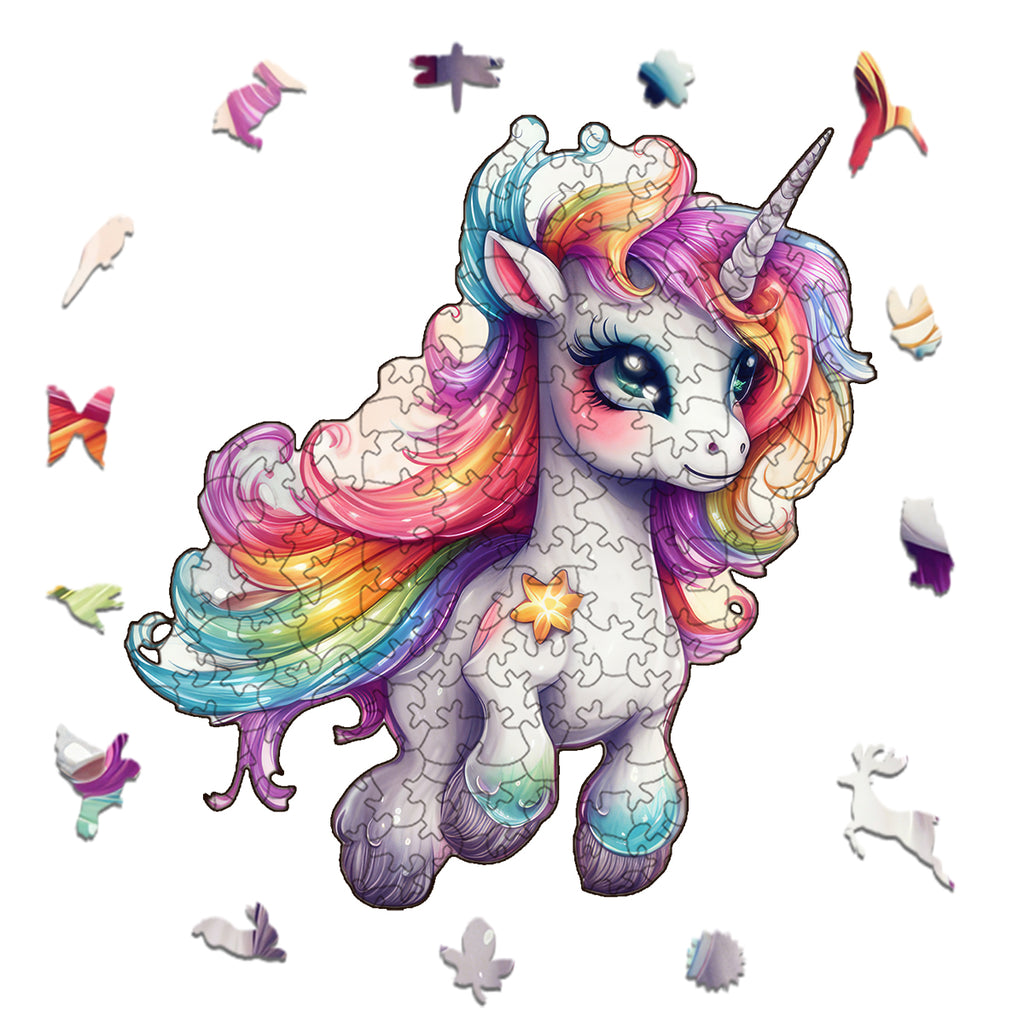 Rubbyoo Cute Unicorn With A Rainbow Mane - Wooden Jigsaw Puzzle - image 1