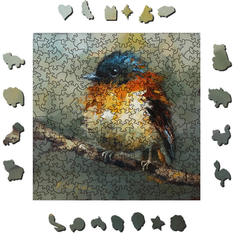 Rubbyoo Orange Black Flycatcher Bird - Wooden Jigsaw Puzzle - image 1