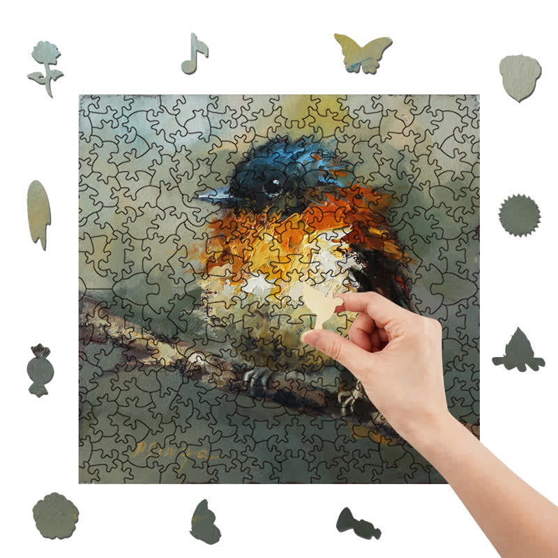 Rubbyoo Orange Black Flycatcher Bird - Wooden Jigsaw Puzzle - image 8