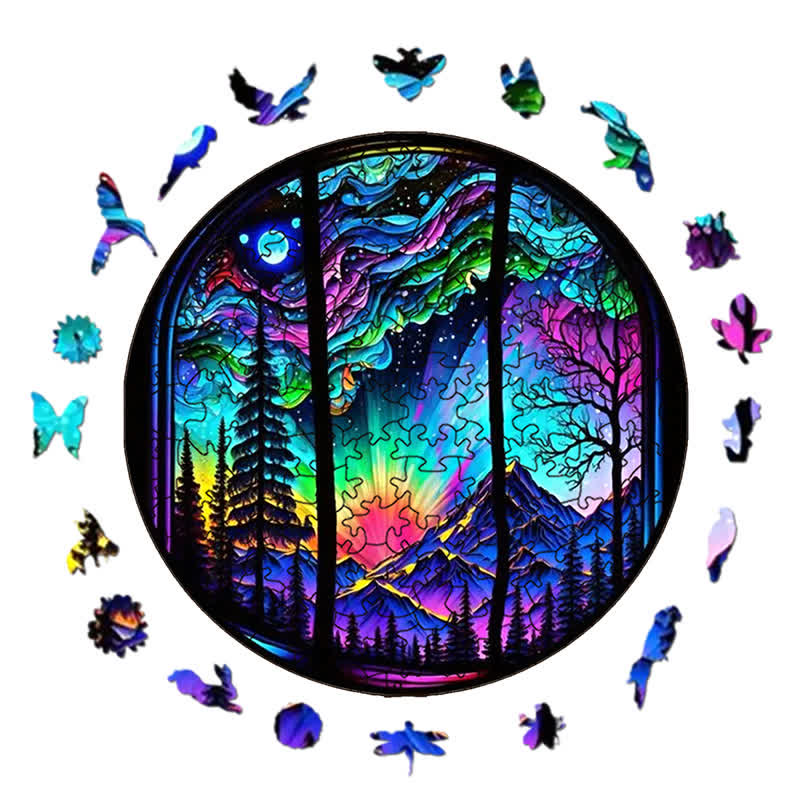 Rubbyoo Aurora Forest Mountain Night - Wooden Jigsaw Puzzle - image 1