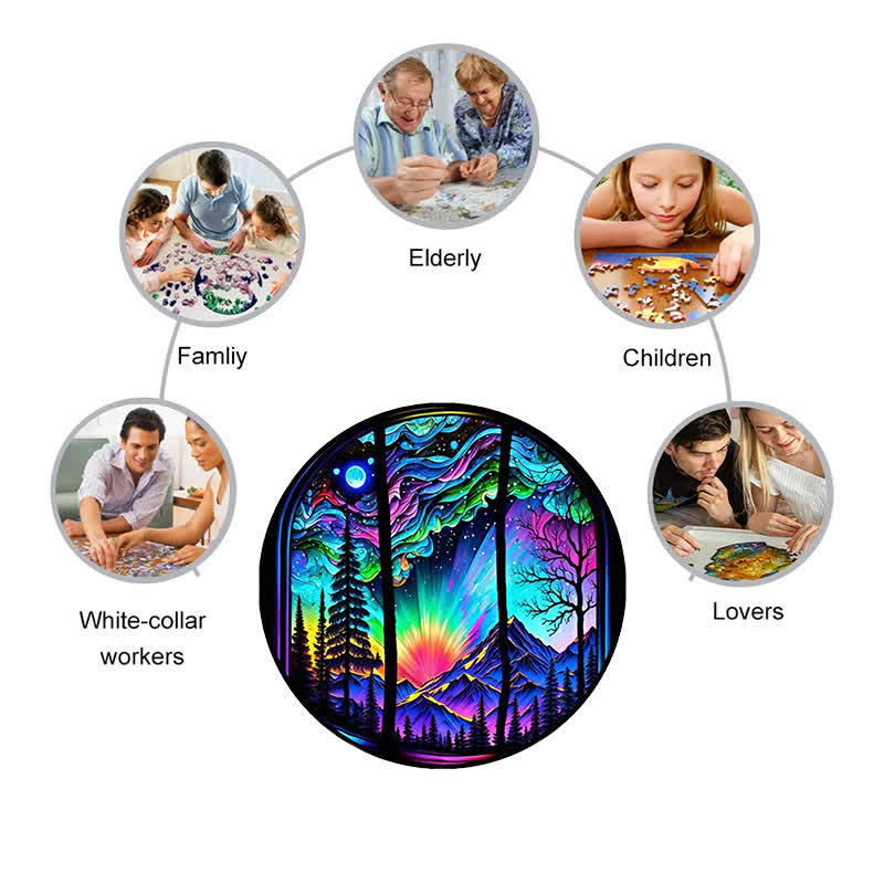 Rubbyoo Aurora Forest Mountain Night - Wooden Jigsaw Puzzle - image 4