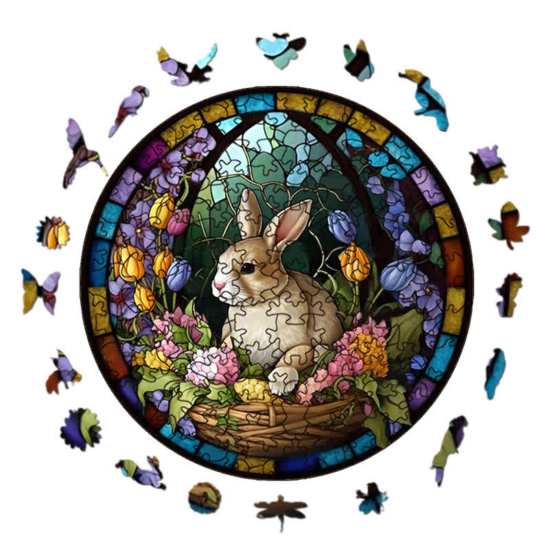 Rubbyoo Bunny Floral Basket Sign - Wooden Jigsaw Puzzle - image 1