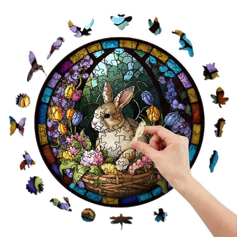 Rubbyoo Bunny Floral Basket Sign - Wooden Jigsaw Puzzle - image 8