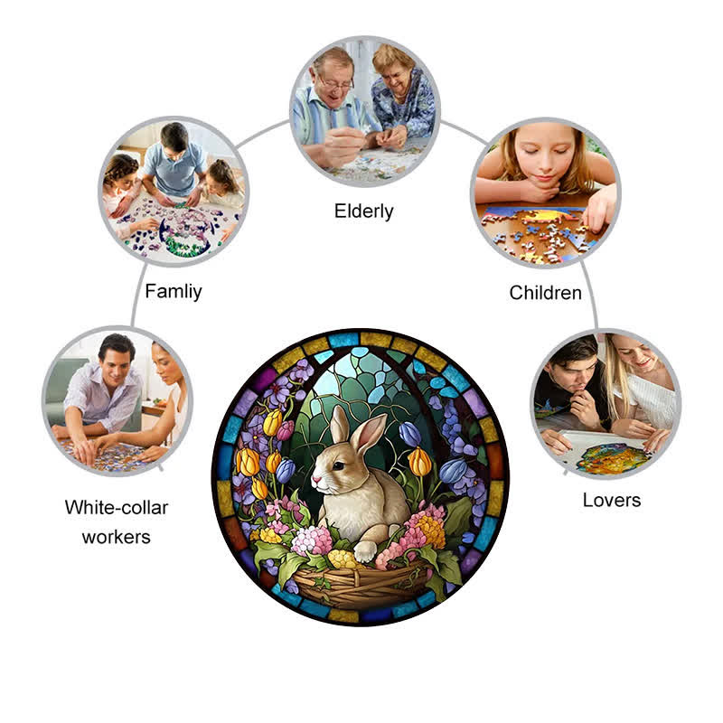 Rubbyoo Bunny Floral Basket Sign - Wooden Jigsaw Puzzle - image 5