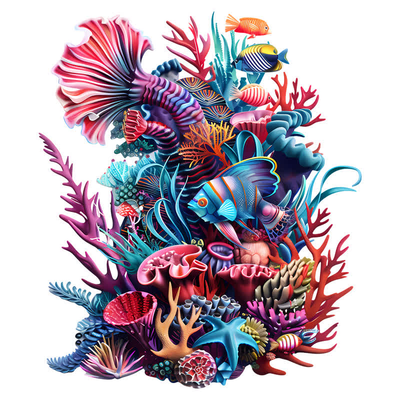 Rubbyoo Colorful Vibrant Corals With Lifelike Fish - Wooden Jigsaw Puzzle - A3 - Wooden Gift Packaging - image 0