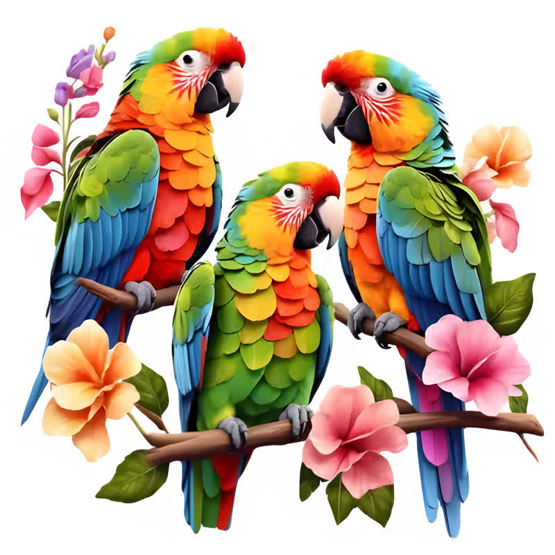Rubbyoo Parrots With Flowers Isolated - Wooden Jigsaw Puzzle - A3 - Wooden Gift Packaging - image 0