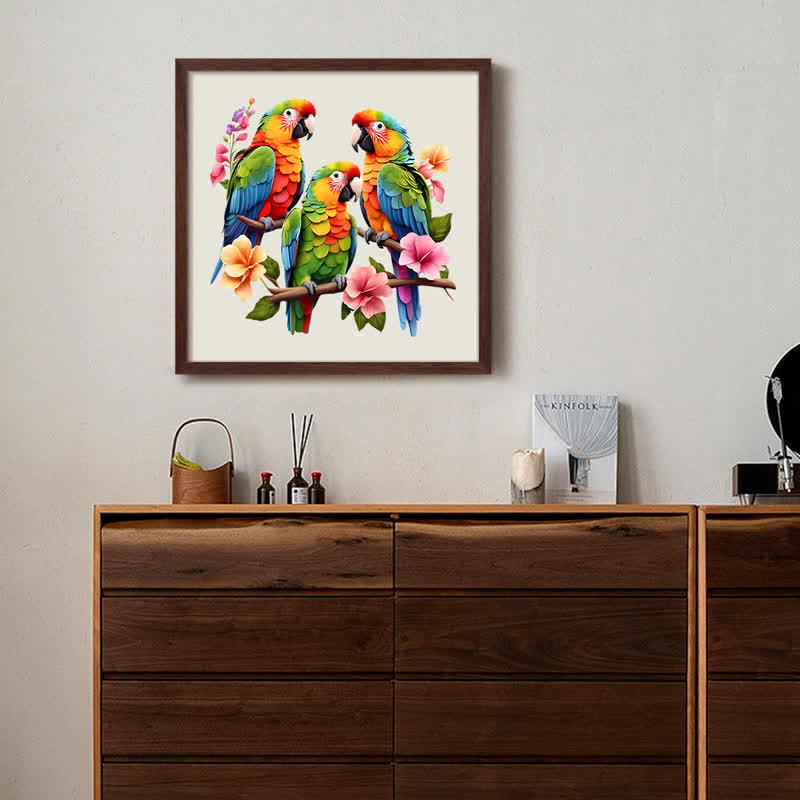 Rubbyoo Parrots With Flowers Isolated - Wooden Jigsaw Puzzle - image 4