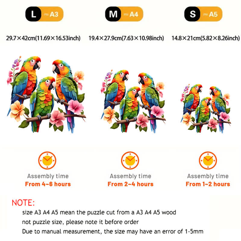 Rubbyoo Parrots With Flowers Isolated - Wooden Jigsaw Puzzle - image 2