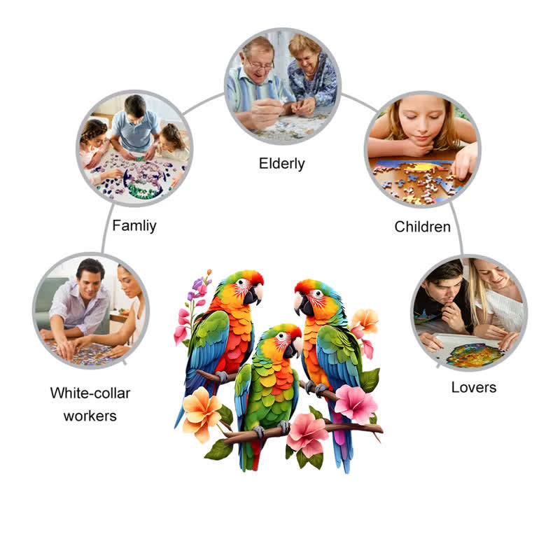 Rubbyoo Parrots With Flowers Isolated - Wooden Jigsaw Puzzle - image 5