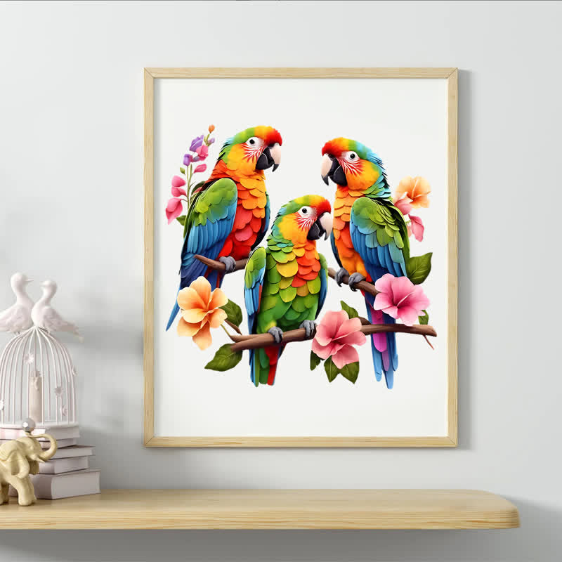 Rubbyoo Parrots With Flowers Isolated - Wooden Jigsaw Puzzle - image 6