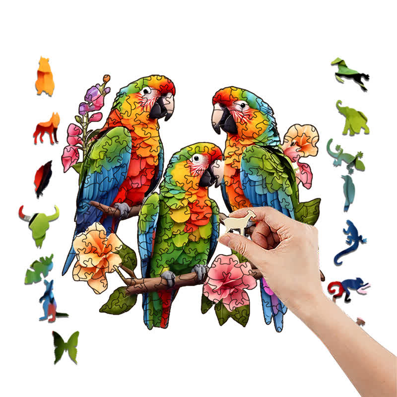 Rubbyoo Parrots With Flowers Isolated - Wooden Jigsaw Puzzle - image 8
