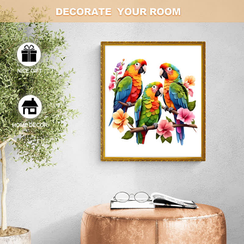 Rubbyoo Parrots With Flowers Isolated - Wooden Jigsaw Puzzle - image 7