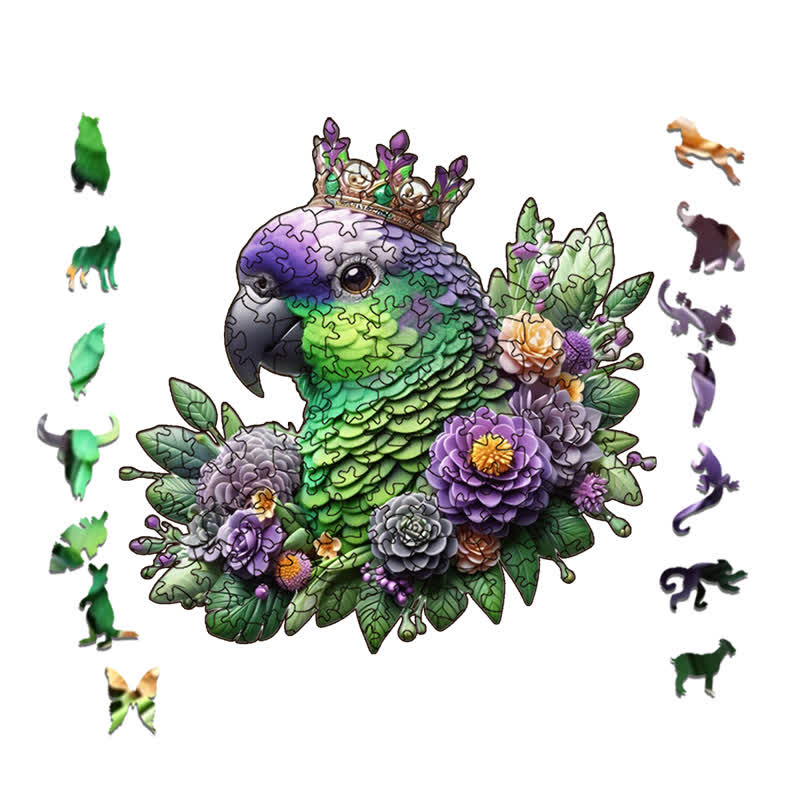 Rubbyoo Colorful Parrot With Crown - Wooden Jigsaw Puzzle - image 1