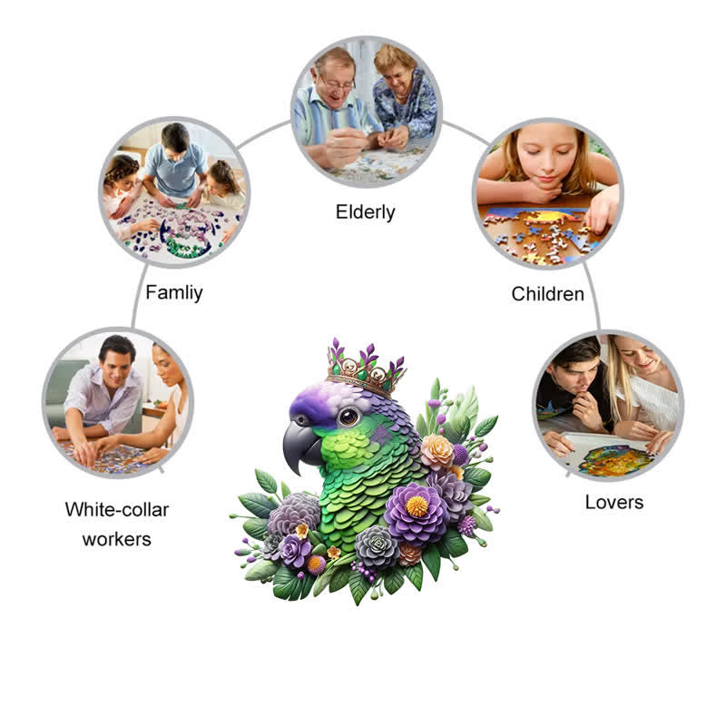 Rubbyoo Colorful Parrot With Crown - Wooden Jigsaw Puzzle - image 5