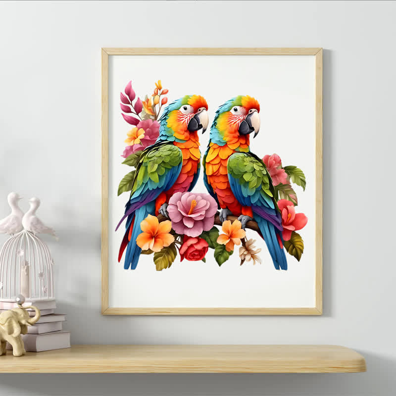 Rubbyoo Two Colorful Parrot With Flowers - Wooden Jigsaw Puzzle - image 4