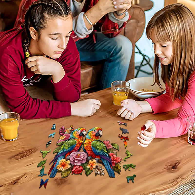 Rubbyoo Two Colorful Parrot With Flowers - Wooden Jigsaw Puzzle - image 3
