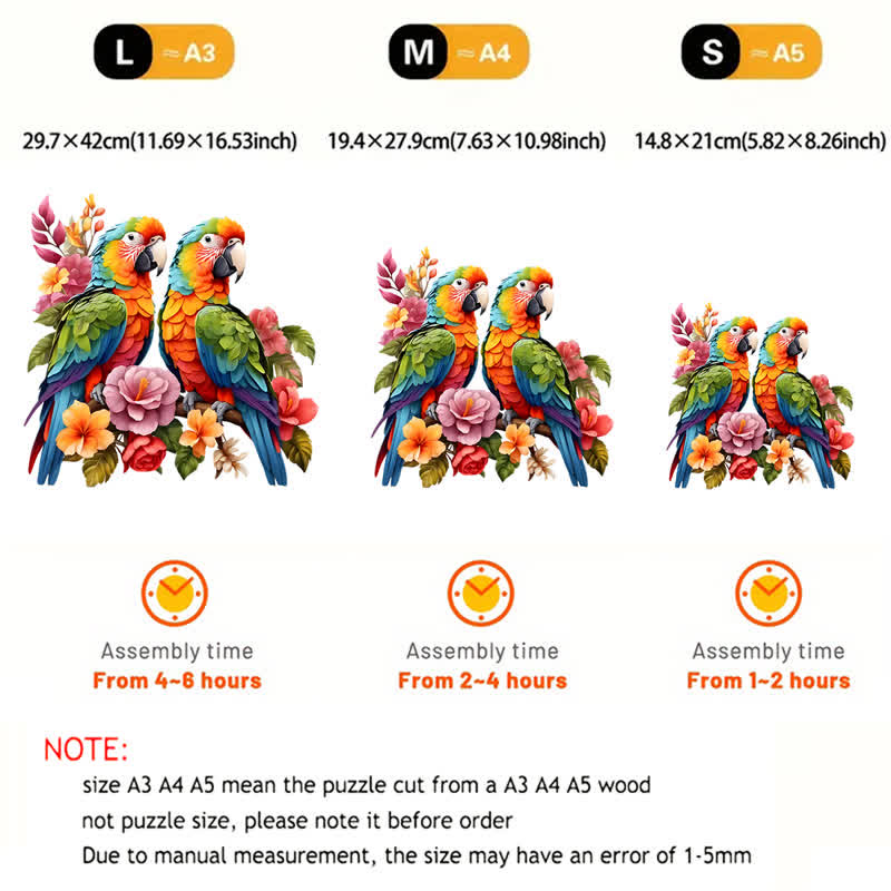 Rubbyoo Two Colorful Parrot With Flowers - Wooden Jigsaw Puzzle - image 2
