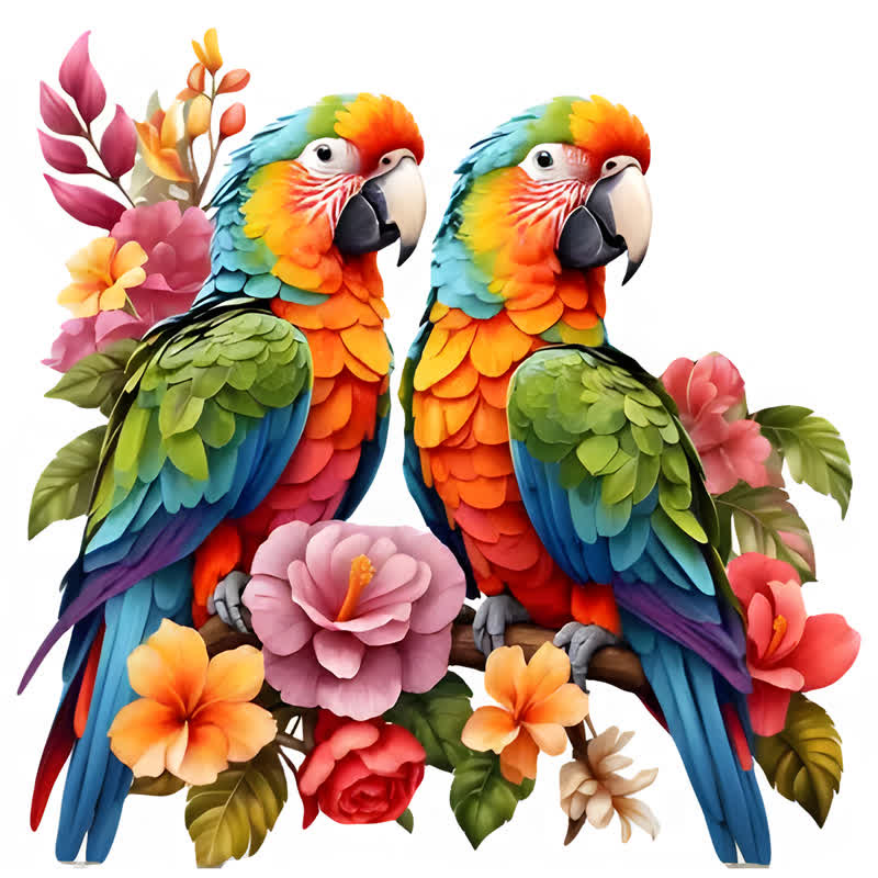 Rubbyoo Two Colorful Parrot With Flowers - Wooden Jigsaw Puzzle - A3 - Wooden Gift Packaging - image 0