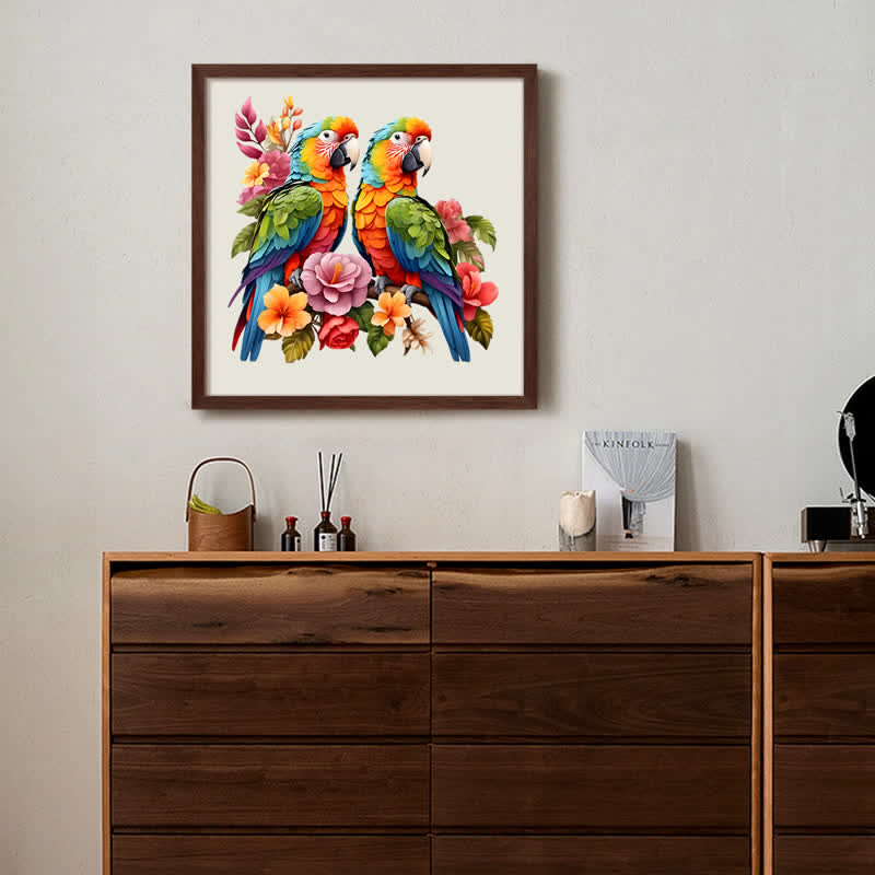 Rubbyoo Two Colorful Parrot With Flowers - Wooden Jigsaw Puzzle - image 7