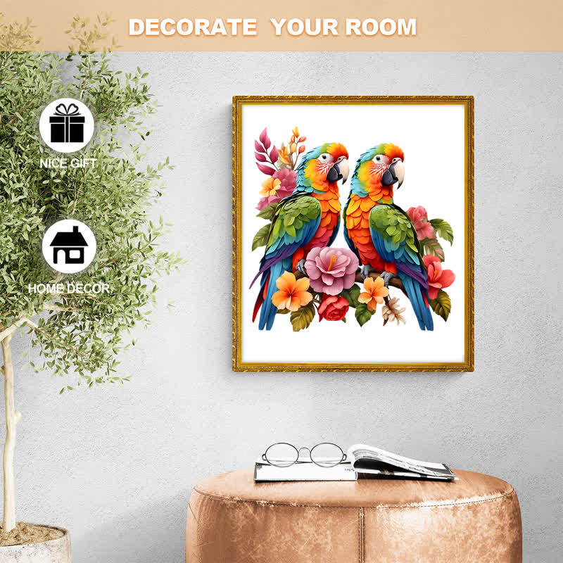 Rubbyoo Two Colorful Parrot With Flowers - Wooden Jigsaw Puzzle - image 8