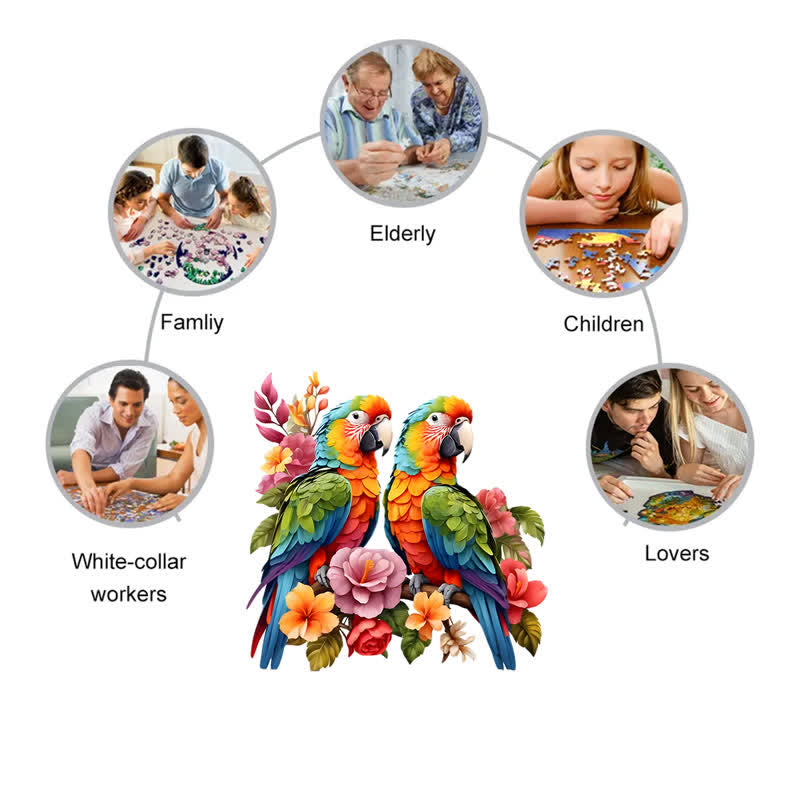 Rubbyoo Two Colorful Parrot With Flowers - Wooden Jigsaw Puzzle - image 5