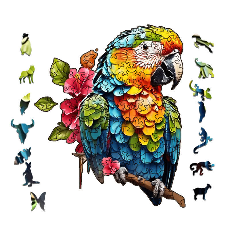 Rubbyoo Colorful Parrot With Flowers - Wooden Jigsaw Puzzle - image 1