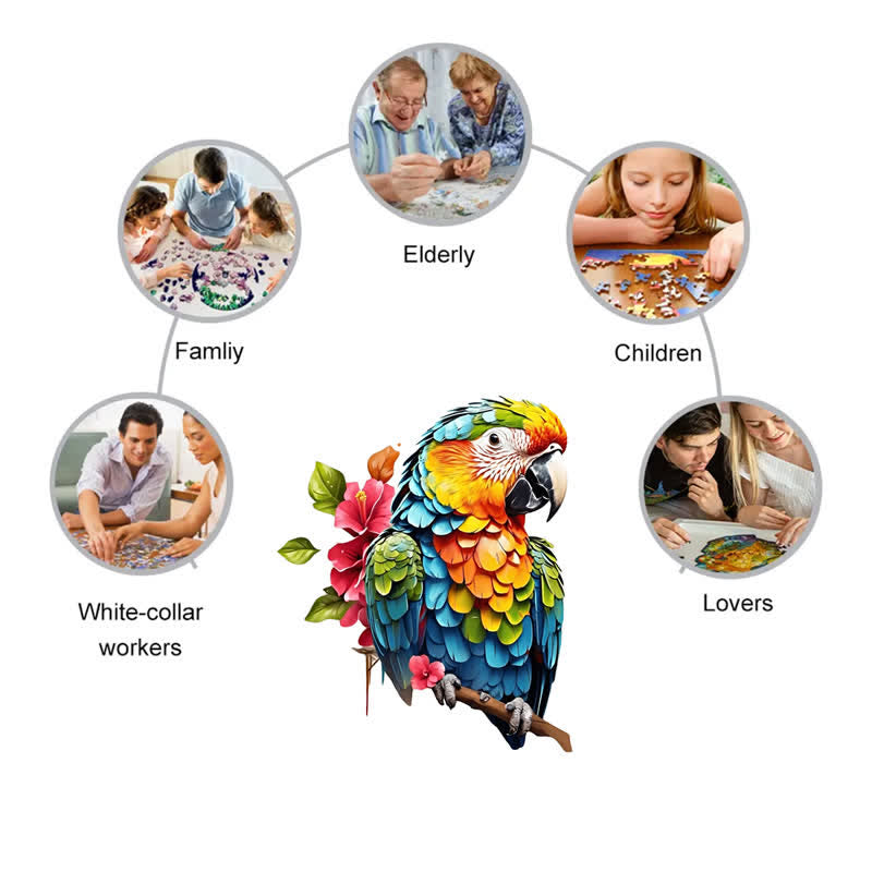 Rubbyoo Colorful Parrot With Flowers - Wooden Jigsaw Puzzle - image 6