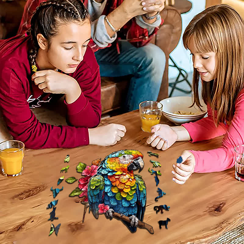 Rubbyoo Colorful Parrot With Flowers - Wooden Jigsaw Puzzle - image 3