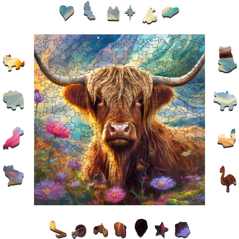 Rubbyoo Cute highland cow - Wooden Jigsaw Puzzle - image 1
