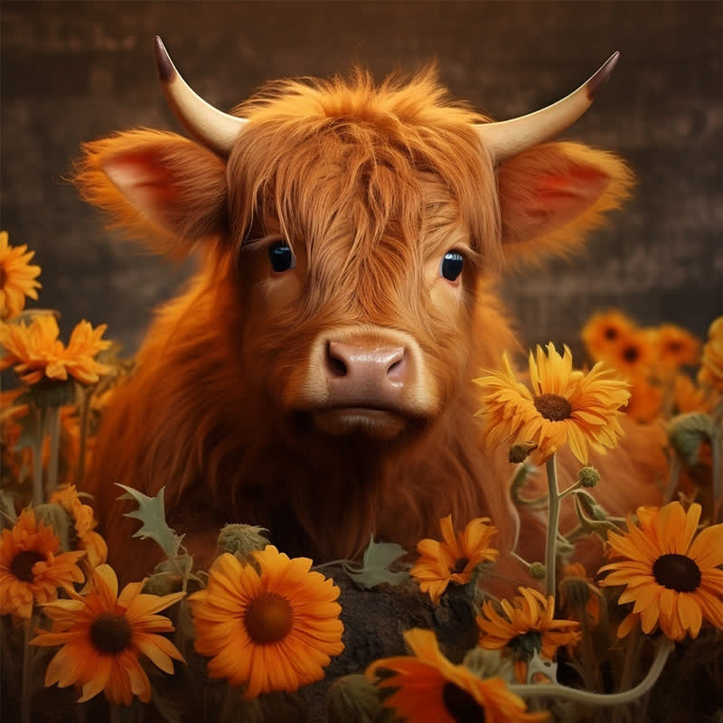 Rubbyoo Highland Cow With Sunflowers - Wooden Jigsaw Puzzle - A3 - Wooden Gift Packaging - image 0