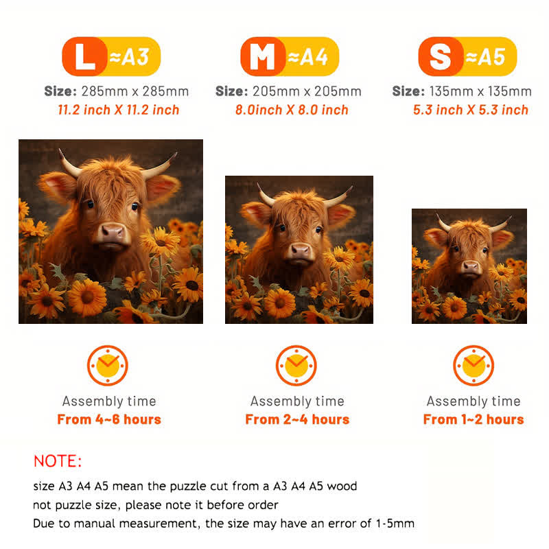 Rubbyoo Highland Cow With Sunflowers - Wooden Jigsaw Puzzle - image 5