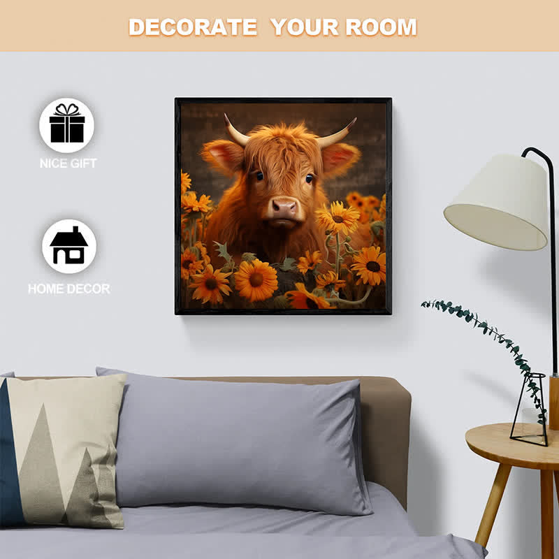 Rubbyoo Highland Cow With Sunflowers - Wooden Jigsaw Puzzle - image 4