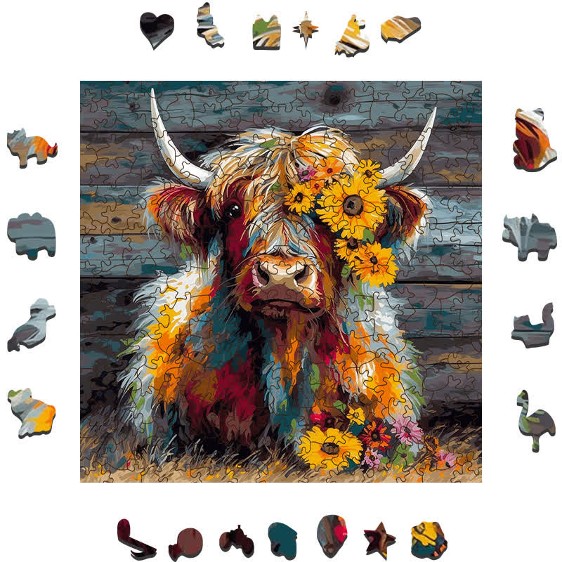 Rubbyoo Cute Highland Cow - Wooden Jigsaw Puzzle - image 1