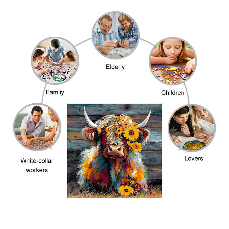 Rubbyoo Cute Highland Cow - Wooden Jigsaw Puzzle - image 3