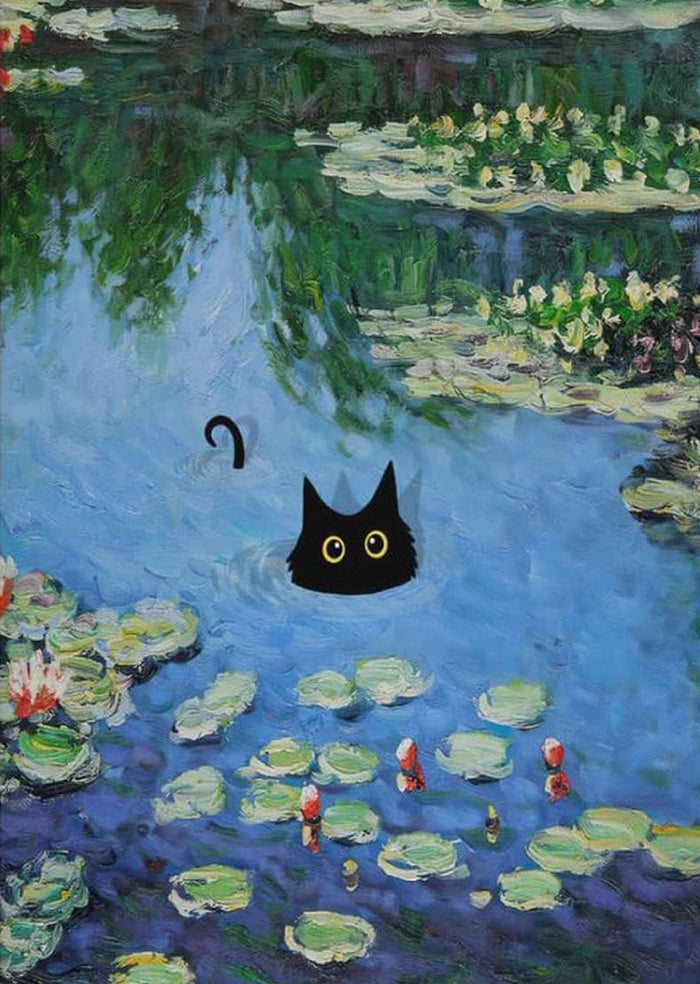 Rubbyoo Water Lilies And Black Cat - Wooden Jigsaw Puzzle - A3 - Wooden Gift Packaging - image 0