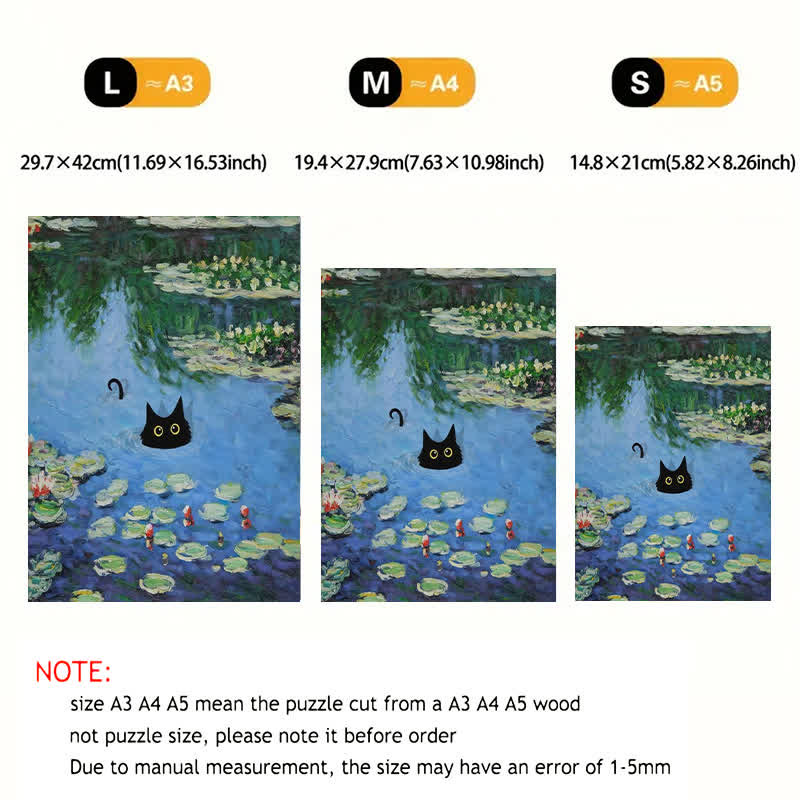 Rubbyoo Water Lilies And Black Cat - Wooden Jigsaw Puzzle - image 2