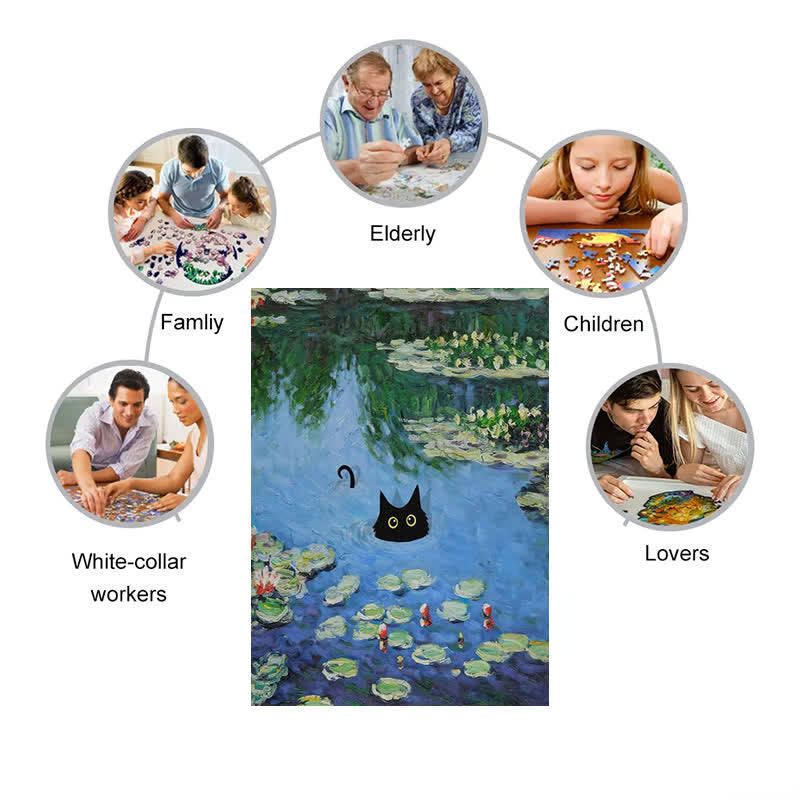 Rubbyoo Water Lilies And Black Cat - Wooden Jigsaw Puzzle - image 4