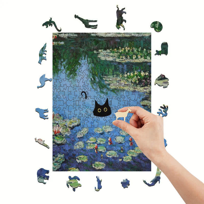 Rubbyoo Water Lilies And Black Cat - Wooden Jigsaw Puzzle - image 6