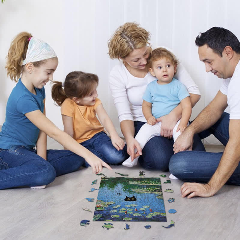 Rubbyoo Water Lilies And Black Cat - Wooden Jigsaw Puzzle - image 3