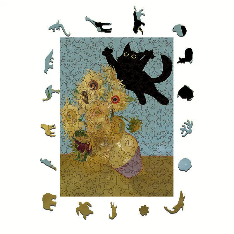 Rubbyoo Sunflowers Cat - Wooden Jigsaw Puzzle - image 1