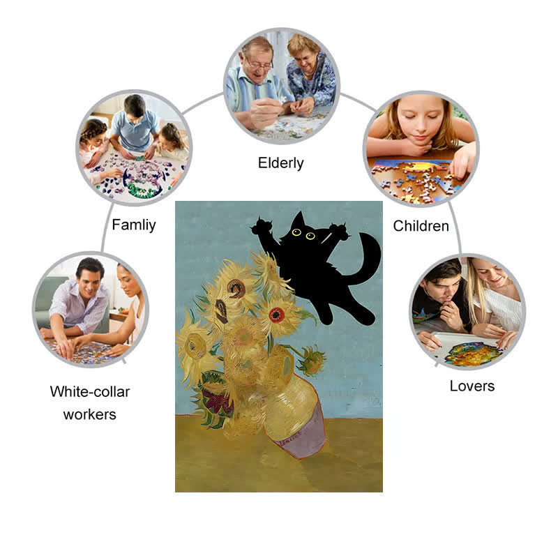 Rubbyoo Sunflowers Cat - Wooden Jigsaw Puzzle - image 4