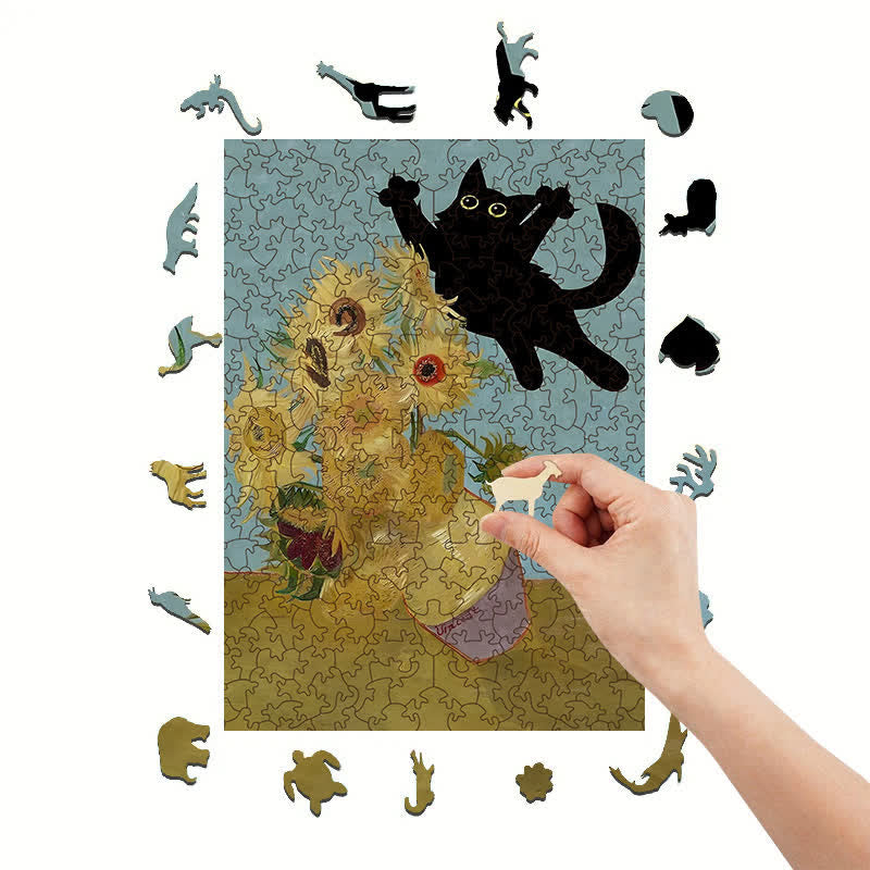 Rubbyoo Sunflowers Cat - Wooden Jigsaw Puzzle - image 6
