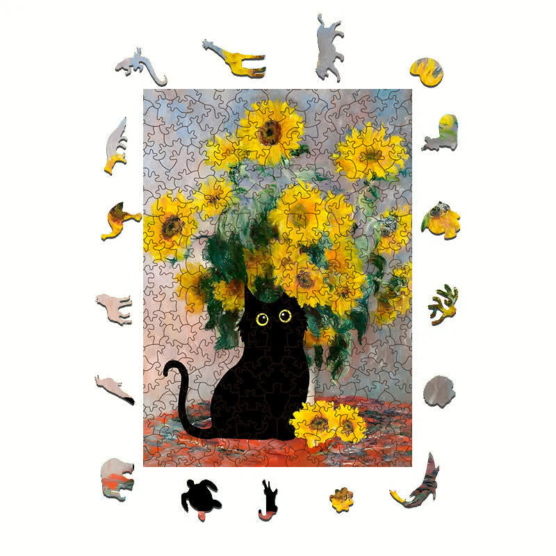 Rubbyoo Claude Monet Sunflowers Cat - Wooden Jigsaw Puzzle - image 1