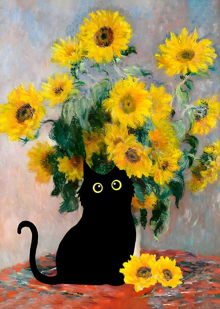 Rubbyoo Claude Monet Sunflowers Cat - Wooden Jigsaw Puzzle - A3 - Wooden Gift Packaging - image 0